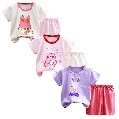 XM-Amigo Baby Mädchen 3er Set Kurzarm Shorts T-Shirts Halbarm,6er Pack （Mit Schulterschnalle,Packungsgröße: 55/80 ） von XM-Amigo