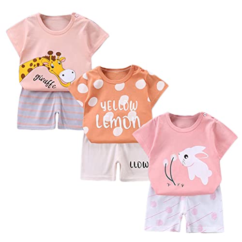 XM-Amigo Baby Mädchen 3er Set Kurzarm Shorts T-Shirts Halbarm,6er Pack （Mit Schulterschnalle,Packungsgröße: 55 ） von XM-Amigo