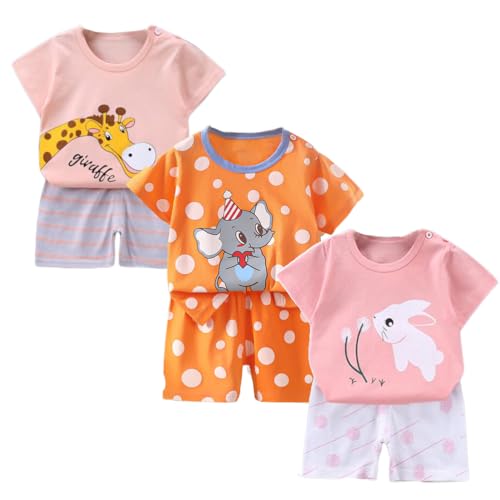 XM-Amigo Baby Mädchen 3er Set Kurzarm Shorts T-Shirts Halbarm,6er Pack （Mit Schulterschnalle,Packungsgröße: 60 ） von XM-Amigo