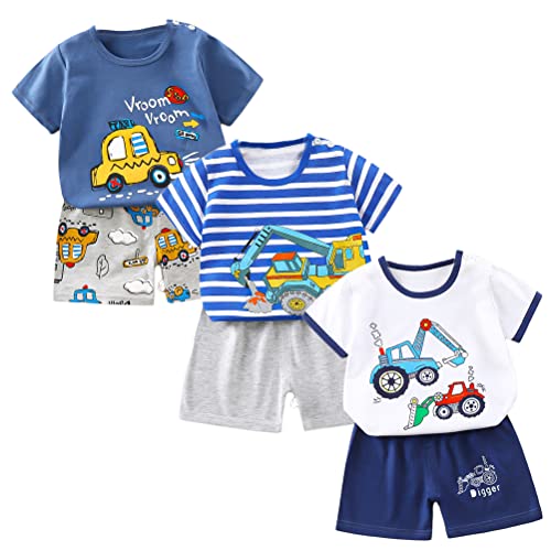 XM-Amigo Jungen 3er Set Kurzarm Shorts T-Shirts Halbarm,6 Stück/3 Sätze（Ohne Schulterknöpfen,Packungsgröße: 75/120） von XM-Amigo