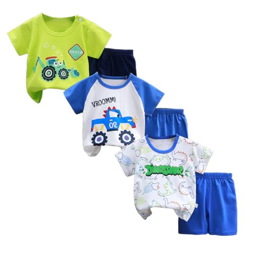 XM-Amigo Jungen 3er Set Kurzarm Shorts T-Shirts Halbarm,6 Stück/3 Sätze（Ohne Schulterknöpfen,Packungsgröße: 80/130） von XM-Amigo