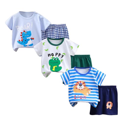 XM-Amigo Jungen 3er Set Kurzarm Shorts T-Shirts Halbarm,6 Stück/3 Sätze（Ohne Schulterknöpfen,Packungsgröße: 75/120） von XM-Amigo