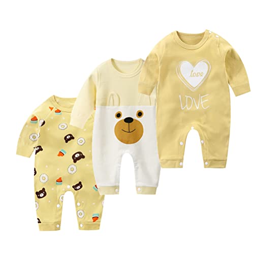 XM-Amigo Unisex Baby Jungen Langarm Strampler Body 3er Pack Langarm Kleinkind Strampler Baumwolle Pyjamas Sets（59） von XM-Amigo