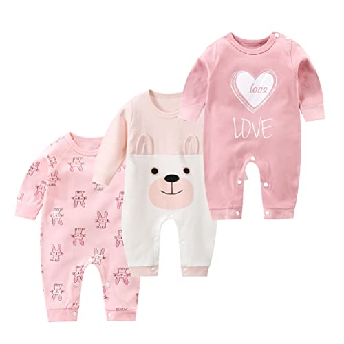 XM-Amigo Unisex Baby Mädchen Langarm Strampler Body 3er Pack Langarm Kleinkind Strampler Baumwolle Pyjamas Sets（59） von XM-Amigo