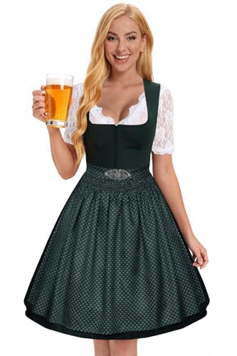 XM-mengpanwei Dirndl Damen, Grün Trachtenkleid Damen Oktoberfest Damen Outfit,Dirndlkleid Dirndl Damen Lang,Trachtenrock Dirndl Grün Midi mit Dirndl Schürze von XM-mengpanwei