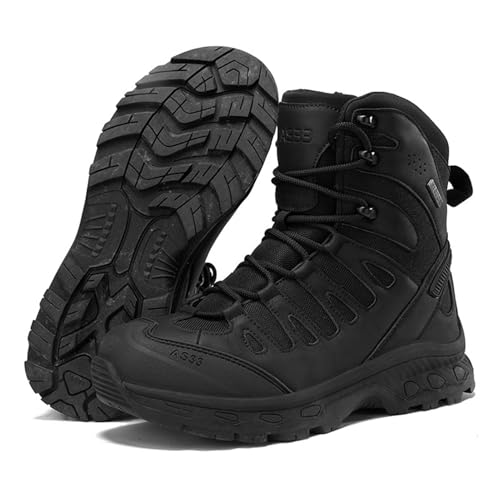 Atmungsaktive Kampfstiefel für Herren, bequem für die ganztägige Arbeit, leicht, taktische Stiefel für Herren, wasserdicht, rutschfest für die Erkundung des Dschungels im Freien(Black,41 EU) von XMACKEEDGH