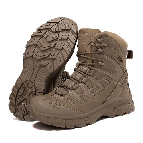 Atmungsaktive Kampfstiefel für Herren, bequem für die ganztägige Arbeit, leicht, taktische Stiefel für Herren, wasserdicht, rutschfest für die Erkundung des Dschungels im Freien(Brown,44 EU) von XMACKEEDGH
