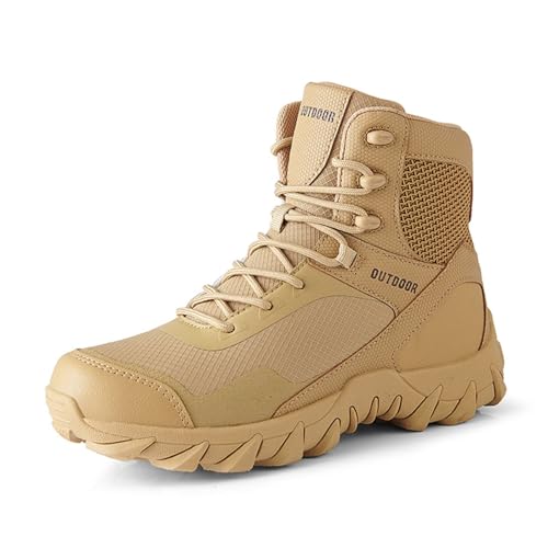 Kampfstiefel für Herren mit seitlichem Reißverschluss, Antikollisions-Gummikappe im Militärstil, taktische Herrenstiefel, wasserdicht und atmungsaktiv für die Sicherheit bei der Arbeit in der Wüste(Br von XMACKEEDGH