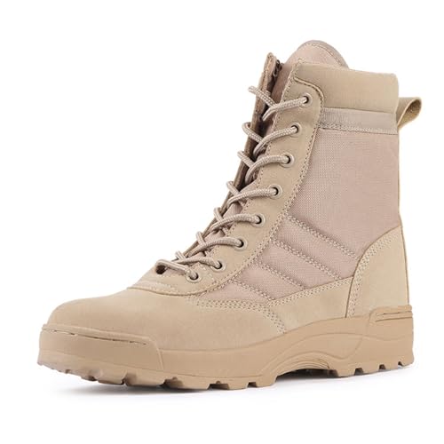 Kampfstiefel für Herren mit seitlichem Reißverschluss, atmungsaktiver Komfort für Outdoor-Abenteuer, taktische Stiefel für Herren, wasserdicht, rutschfest für Wanderaktivitäten in der Wüste(Brown,44 E Kampfstiefel für Herren mit seitlichem Reißverschluss, atmungsaktiver Komfort für Outdoor-Abenteuer, taktische Stiefel für Herren, wasserdicht, rutschfest für Wanderaktivitäten in der Wüste(Brown,44 E von XMACKEEDGH
