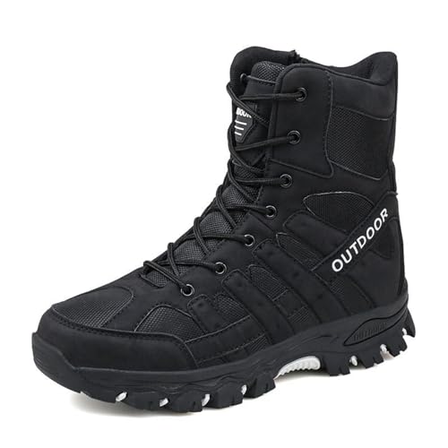 Kampfstiefel für Herren mit seitlichem Reißverschluss, kollisionssicher und bequem in Militärqualität, taktische Stiefel für Herren, wasserdicht für schnelles Arbeiten im Freien(Black,45 EU) von XMACKEEDGH