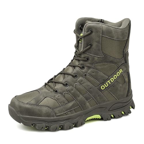 Kampfstiefel für Herren mit seitlichem Reißverschluss, kollisionssicher und bequem in Militärqualität, taktische Stiefel für Herren, wasserdicht für schnelles Arbeiten im Freien(Green,42 EU) von XMACKEEDGH