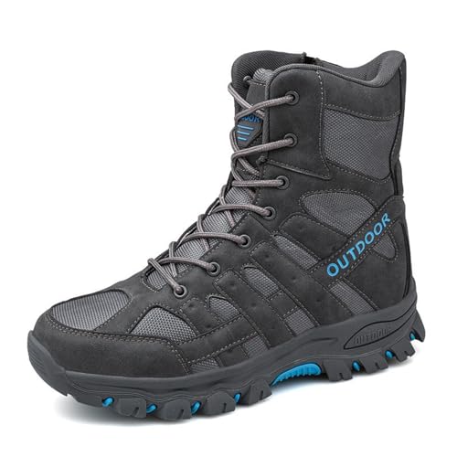 Kampfstiefel für Herren mit seitlichem Reißverschluss, kollisionssicher und bequem in Militärqualität, taktische Stiefel für Herren, wasserdicht für schnelles Arbeiten im Freien(Grey,40 EU) von XMACKEEDGH