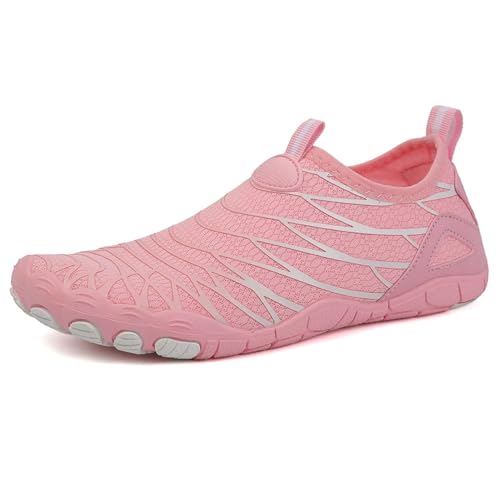 Leichte Wasserschuhe für Damen und Herren, schnelltrocknend, bequeme Barfuß-Wasserschuhe zum Wandern, zum Hineinschlüpfen, weich, für Strandsport, Surfen, Yoga, Strandspaziergänge(Pink,39 EU) von XMACKEEDGH