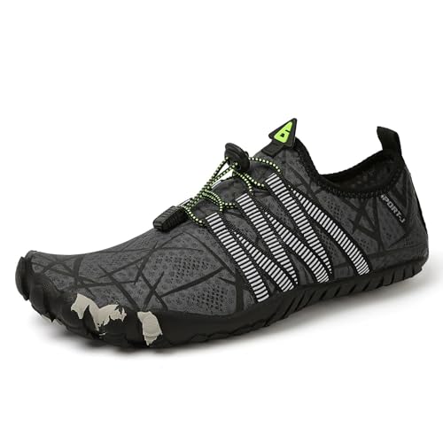 Leichte Wasserschuhe für Damen und Herren, schnelltrocknende Barfuß-Wasserschuhe zum sportlichen Wandern mit Drainagelöchern, Reise-Trekking-Walking-Kletter-Sneakers(Grey,43 EU) von XMACKEEDGH
