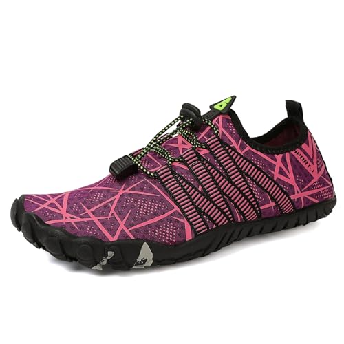 Leichte Wasserschuhe für Damen und Herren, schnelltrocknende Barfuß-Wasserschuhe zum sportlichen Wandern mit Drainagelöchern, Reise-Trekking-Walking-Kletter-Sneakers(Purple,37 EU) von XMACKEEDGH