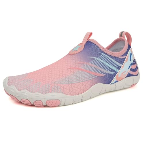 Stilvolle Wasserschuhe für Damen und Herren, schnelltrocknend, atmungsaktiv, zum Barfußwandern, Aquasport-Wasserschuhe mit Drainage, für Schwimmen, Tauchen, Surfen, Kajakfahren im Freien(Pink,38 EU) von XMACKEEDGH