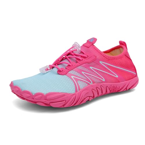 Stylische Wasserschuhe für Damen und Herren, schnelltrocknend, atmungsaktiv, Barfuß-Wasserschuhe mit Drainage, Outdoor, Strand, Fitnessstudio, Workout, Schwimmen, Aqua, Pool, Kajakfahren(Pink,38 EU) von XMACKEEDGH