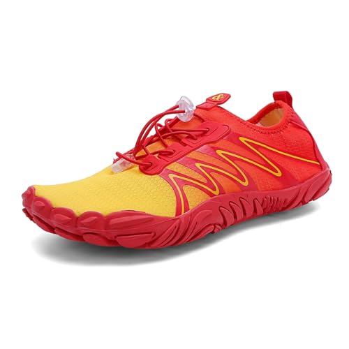 Stylische Wasserschuhe für Damen und Herren, schnelltrocknend, atmungsaktiv, Barfuß-Wasserschuhe mit Drainage, Outdoor, Strand, Fitnessstudio, Workout, Schwimmen, Aqua, Pool, Kajakfahren(Red,44 EU) von XMACKEEDGH