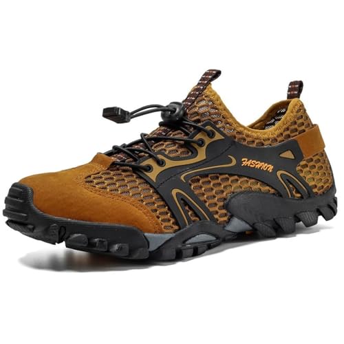 Wasserschuhe für Damen und Herren, schnelltrocknend, Kletter-Sneaker, Barfuß-Wasserschuhe zum Wandern, für Outdoor-Sport, Reisen, Wandern, Fluss- und See-Kajakfahren(Brown,48 EU) von XMACKEEDGH