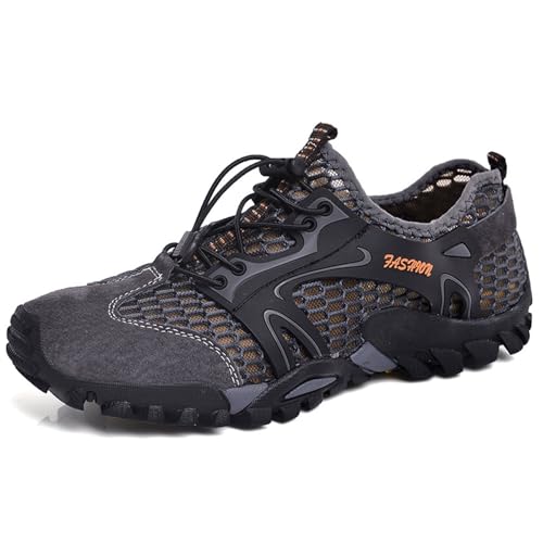 Wasserschuhe für Damen und Herren, schnelltrocknend, Kletter-Sneaker, Barfuß-Wasserschuhe zum Wandern, für Outdoor-Sport, Reisen, Wandern, Fluss- und See-Kajakfahren(Grey,48 EU) von XMACKEEDGH