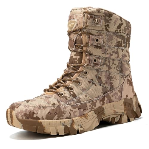 XMACKEEDGH Antikollisions-Kampfstiefel für Herren, wasserdichte, rutschfeste taktische Herrenstiefel, langlebig, atmungsaktiv für taktische Dschungelmissionen, schnelle Reaktion(Brown,47 EU) von XMACKEEDGH