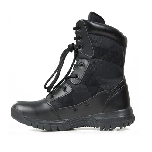 XMACKEEDGH Atmungsaktive, strapazierfähige Kampfstiefel für Herren, wasserdichte, rutschfeste Taktische Stiefel mit gepolsterter Sohle für die Arbeit, Wandern und Motorradfahren(Black,42 EU) von XMACKEEDGH
