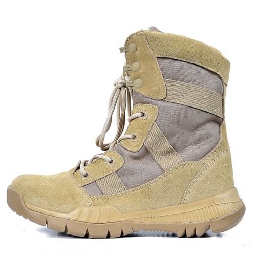 XMACKEEDGH Atmungsaktive, strapazierfähige Kampfstiefel für Herren, wasserdichte, rutschfeste Taktische Stiefel mit gepolsterter Sohle für die Arbeit, Wandern und Motorradfahren(Brown,41 EU) von XMACKEEDGH