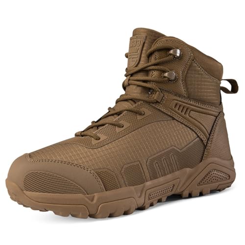 XMACKEEDGH Atmungsaktive Kampfstiefel für Herren, rutschfestes, strapazierfähiges Leder, leichte taktische Herrenstiefel, für Motorrad- und taktische Einsätze beim Wandern(Brown,39 EU) von XMACKEEDGH