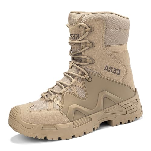 XMACKEEDGH Atmungsaktive Kampfstiefel für Herren, wasserdicht, für taktische Einsätze geeignet, leichte taktische Herrenstiefel, kollisionssicher für Motorrad und Outdoor(Brown,39 EU) von XMACKEEDGH