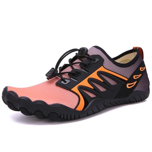 XMACKEEDGH Atmungsaktive Wasserschuhe für Damen und Herren, schnelltrocknend, Barfuß-Wasserschuhe aus Mesh mit Drainage für Sport, Strandübungen, Workouts und Kletter-Sneakers(Orange,45 EU) von XMACKEEDGH