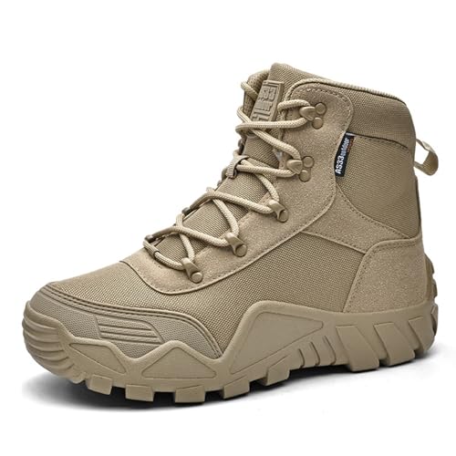 XMACKEEDGH Bequeme, atmungsaktive Kampfstiefel für Herren, leichte taktische Herrenstiefel, wasserdicht, rutschfest für die Sicherheit beim Wandern im Dschungel(Khaki,41 EU) von XMACKEEDGH