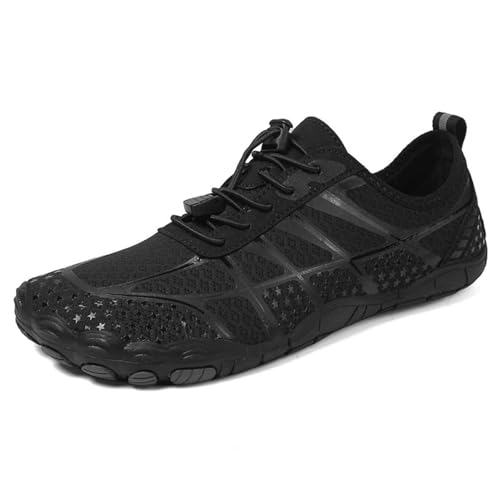 XMACKEEDGH Bequeme Wasserschuhe für Damen und Herren, schnelltrocknend, Sport-Wasserschuhe mit breiter Zehenpartie zum Barfußwandern, Wathosen für den Außenbereich mit Drainage(Black,43 EU) von XMACKEEDGH