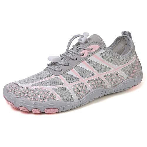 XMACKEEDGH Bequeme Wasserschuhe für Damen und Herren, schnelltrocknend, Sport-Wasserschuhe mit breiter Zehenpartie zum Barfußwandern, Wathosen für den Außenbereich mit Drainage(Pink,37 EU) von XMACKEEDGH