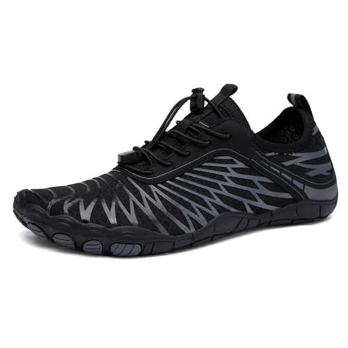 XMACKEEDGH Bequeme Wasserschuhe für Damen und Herren, schnelltrocknend, atmungsaktive Barfuß-Aqua-Wasserschuhe zum Wandern mit Drainage, Beach-Surf-Outdoor-Lauf-Sneakers(Black,42 EU) von XMACKEEDGH