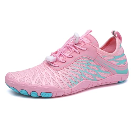 XMACKEEDGH Bequeme Wasserschuhe für Damen und Herren, schnelltrocknend, atmungsaktive Barfuß-Aqua-Wasserschuhe zum Wandern mit Drainage, Beach-Surf-Outdoor-Lauf-Sneakers(Pink,36 EU) von XMACKEEDGH