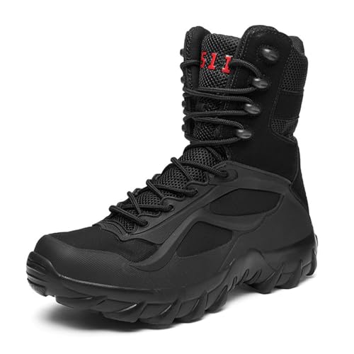 XMACKEEDGH Kampfstiefel für Herren, Antikollisions-Gummikappe, atmungsaktives Design, taktische Stiefel für Herren, wasserdicht, rutschfest für schnelle Reaktion bei taktischer Arbeit(Black,43 EU) von XMACKEEDGH