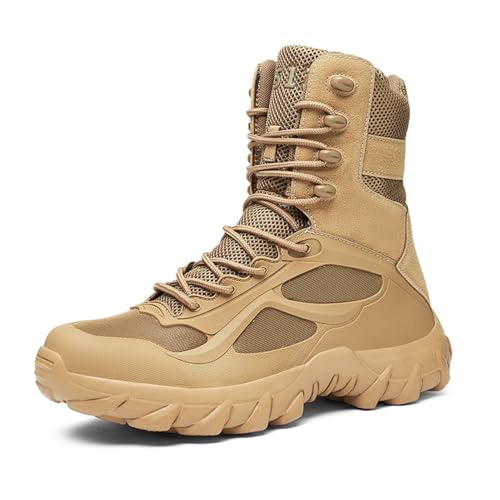 XMACKEEDGH Kampfstiefel für Herren, Antikollisions-Gummikappe, atmungsaktives Design, taktische Stiefel für Herren, wasserdicht, rutschfest für schnelle Reaktion bei taktischer Arbeit(Brown,40 EU) von XMACKEEDGH