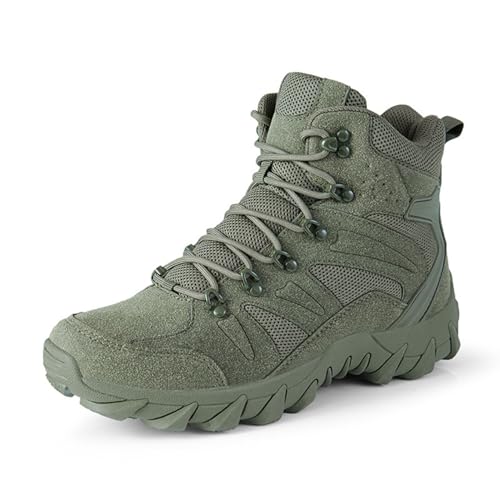 XMACKEEDGH Kampfstiefel für Herren, seitlicher Reißverschluss, bequeme Leichtbauweise, taktische Stiefel für Herren, rutschfest, wasserdicht für Militär, Wandern, Arbeit und Sicherheit(Green,46 EU) von XMACKEEDGH