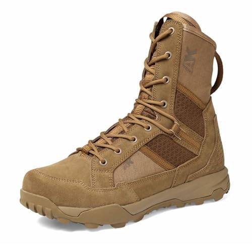 XMACKEEDGH Kampfstiefel für Herren mit seitlichem Reißverschluss, atmungsaktiv, leicht, rutschfeste Außensohle, taktische Stiefel für Herren, zum Wandern, Klettern, Wüstenerkundung(Brown,40 EU) von XMACKEEDGH