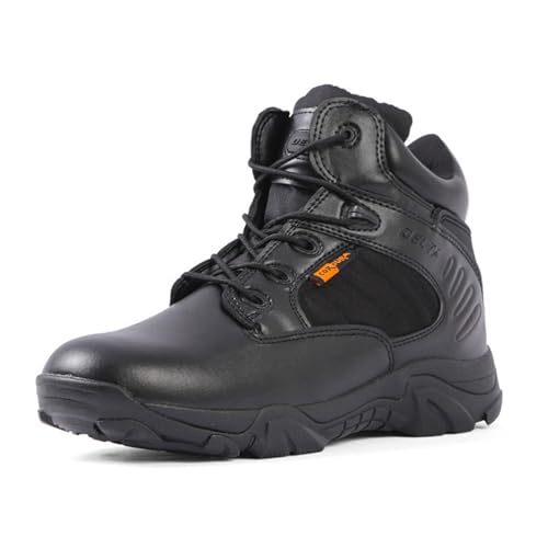 XMACKEEDGH Leichte Kampfstiefel Herren Leder, wasserdichte, rutschfeste Taktische Stiefel für Herren, für Arbeit und Sicherheitswanderungen(Black,40 EU) von XMACKEEDGH