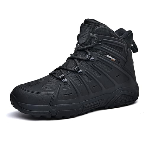 XMACKEEDGH Leichte Kampfstiefel für Herren, atmungsaktive, leichte, rutschfeste Laufsohle, taktische Stiefel für Herren, wasserdicht, langlebig zum Wandern, Klettern im Freien(Black,46 EU) von XMACKEEDGH