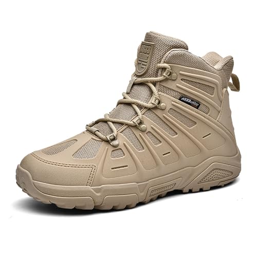 XMACKEEDGH Leichte Kampfstiefel für Herren, atmungsaktive, leichte, rutschfeste Laufsohle, taktische Stiefel für Herren, wasserdicht, langlebig zum Wandern, Klettern im Freien(Khaki,39 EU) von XMACKEEDGH