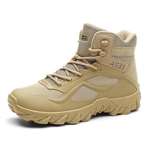 XMACKEEDGH Leichte Kampfstiefel für Herren, für Outdoor-Abenteuer geeignet, atmungsaktiv, rutschfeste taktische Herrenstiefel mit gepolsterter Sohle, zum Wandern, Klettern in der Wüste(Brown,42 EU) von XMACKEEDGH