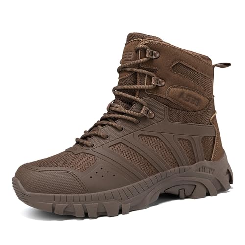 XMACKEEDGH Leichte Kampfstiefel für Herren, für die Sicherheit bei der Arbeit, leicht, wasserdicht, taktische Stiefel für Herren, langlebig, kollisionssicher für schnelles Wandern(Brown,42 EU) von XMACKEEDGH