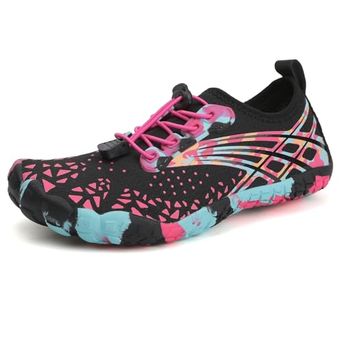 XMACKEEDGH Schnelltrocknende Wasserschuhe für Damen und Herren, Barfuß-Wasserschuhe zum Wandern mit Drainage, verstellbare Passform zum Gehen, Barfuß-Surfen und Abenteuer(Pink,35 EU) von XMACKEEDGH