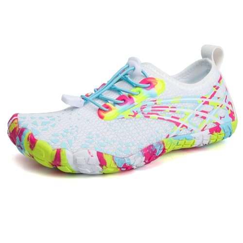 XMACKEEDGH Schnelltrocknende Wasserschuhe für Damen und Herren, Barfuß-Wasserschuhe zum Wandern mit Drainage, verstellbare Passform zum Gehen, Barfuß-Surfen und Abenteuer(White,37 EU) von XMACKEEDGH