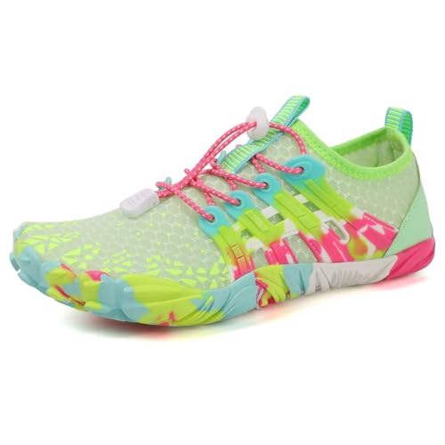 XMACKEEDGH Stilvolle, schnelltrocknende Wasserschuhe für Damen und Herren, Barfuß-Wasserschuhe zum Wandern, gepolsterte Sohle zum Surfen, Klettern, Barfuß-Yoga(Green,36 EU) von XMACKEEDGH