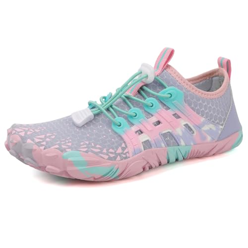 XMACKEEDGH Stilvolle, schnelltrocknende Wasserschuhe für Damen und Herren, Barfuß-Wasserschuhe zum Wandern, gepolsterte Sohle zum Surfen, Klettern, Barfuß-Yoga(Pink,37 EU) von XMACKEEDGH