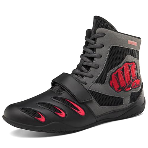 XMACKEEDGH Ultraleichte Boxschuhe, Herren-Wrestlingschuhe aus Mesh-Kunstleder für das Training im Fitnessstudio und Powerlifting(Grey,38 EU) von XMACKEEDGH