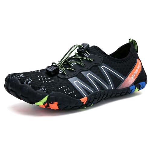 XMACKEEDGH Wasserschuhe für Damen und Herren, schnelltrocknend, verstellbare Barfuß-Wasserschuhe aus Mesh mit Drainage, für Strand, Boot, Angeln, Tauchen, Surfen, Spazierengehen(Black,38 EU) von XMACKEEDGH